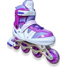 Feyza Design Işıklı Çantalı Çocuk Pateni 2+2 ve 2+1+1 Teker Paten Mor