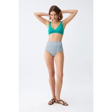 Hobilinka Kadın Yeşil Pedli Geometrik Desenli Yüksek Bel Bikini Takımı