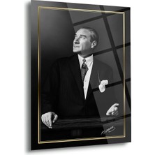 Shiny Art Atatürk Siyah Beyaz Bakış Portre Cam Tablo – ATA116