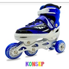 Feyza Design Işıklı Metal Gövdeli Çocuk Pateni - Mavi, Çift Sıra Tekerlekler