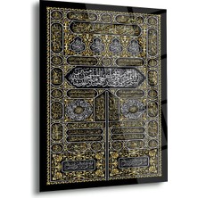 Shiny Art Kâbe Kapısı Desenli Islami Cam Tablo – Siyah Altın Hat Sanatı - ISL179