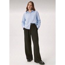 Stilera Kadın Çizgili Kısa Oversize Cepli Uzun Kollu Gömlek