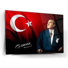Shiny Art Atatürk Imzalı Türk Bayrağı Temalı Cam Tablo – ATA223