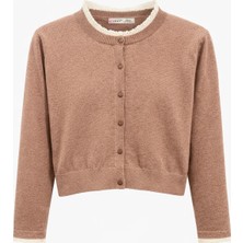 Mixray 7027 Kadın Dantelli Basic Triko Hırka Vizon