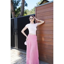 Miss Neşem Pembe Içi Şortlu Şifon Etek