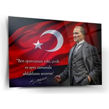 Shiny Art Atatürk Türk Bayrağı Önünde Cam Tablo – “zeki, Çevik ve Ahlaklı Sporcu” – ATA246