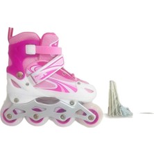 Feyza Design Çocuk Paten Çelik Ayarlı Işıklı Pembe Teker Alıştırma Pateni