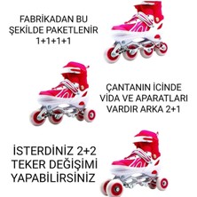 Feyza Design Pembe Işıklı Ayarlanabilir Çocuk Pateni ve Koruma Seti