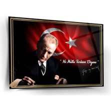 Shiny Art Mustafa Kemal Atatürk Cam Tablo | "ne Mutlu Türküm Diyene" Sözü ve Bayrak - ATA122