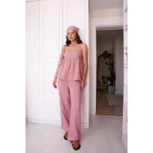 My bukle Pembe Bandanalı Müslin Takım