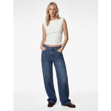 Koton Krep Scuba Kumaş Slim Fit Bisiklet Yaka Kolsuz Drape Detaylı Bluz