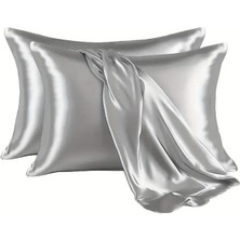 Hobilinka 2’li  Ipek Dokulu Saten Yastık Kılıfı 50X70 – Gümüş – Mikrosaten, Saç ve Cilt Dostu