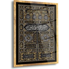 Shiny Art Kâbe Kapısı Desenli Islami Cam Tablo – Siyah Altın Detaylı Hat Sanatı - ISL186