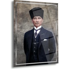 Shiny Art Atatürk Şapkalı ve Takım Elbiseli Renkli Portre Cam Tablo – ATA184