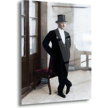 Shiny Art Atatürk Silindir Şapkalı ve Fraklı Fotoğraf Cam Tablo – ATA143