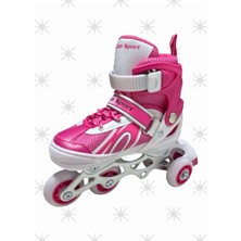 Feyza Design Unisex Çocuk Işıklı Paten - Ayarlanabilir Slikon Teker Pembe