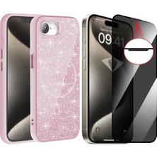 Vendas iPhone 17E Kılıf M-Safe Şarj Özellikli Parlayan Simli Zore Okso Kapak + Hayalet Temperli Ekran Koruyucu
