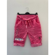 Della Moor Fuşya Kadın Italyan Taşlı Varaklı Likralı Şort