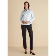 Brooks Brothers Siyah Kadın Regular Fit Pantolon Metal Logo Detaylı Yarım Lastikli P
