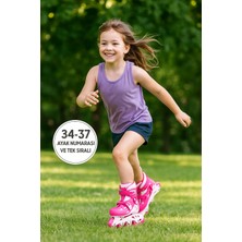 Feyza Design Çocuklar Için Ayarlanabilir Pembe Tek Sıra Paten (34-37 Numara)