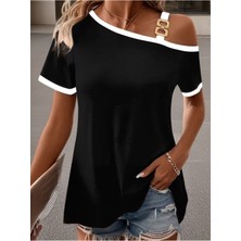 Stelol Kadın Kısa Kollu Tek Omuzu Açık Askı Toka Detaylı Viskon Bluz