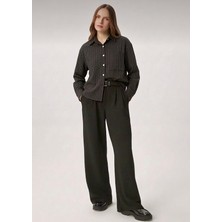 Stilera Kadın Çizgili Kısa Oversize Cepli Uzun Kollu Gömlek