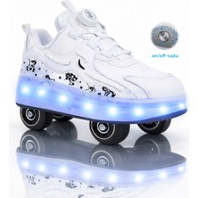 Feyza Design Işıklı Çocuk Patenleri Beyaz Renkli Kaykay ve Tekerlekli Ayakkabı