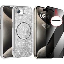Vendas iPhone 17E Kılıf M-Safe Şarj Özellikli Parlayan Simli Zore Okso Kapak + Hayalet Temperli Ekran Koruyucu