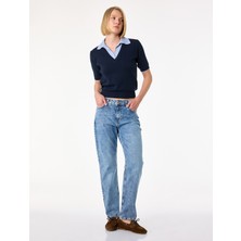 Koton Pamuklu Cepli Düğmeli Normal Bel Düz Paça Denim Pantolon - Slim Straight Jeans