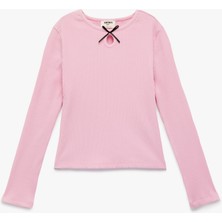 Koton Pamuklu Slim Fit Uzun Kollu Bisiklet Yaka Fiyonk Detaylı Fitilli Tişört
