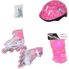 Feyza Design Unisex Çocuk Pembe Alüminyum Gövde Ortopedik Işıklı Paten Seti