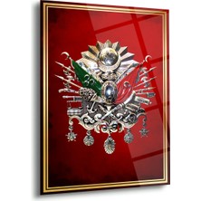 Shiny Art Osmanlı Arması Kırmızı Zeminli Altın Çerçeveli Cam Tablo – ISL139