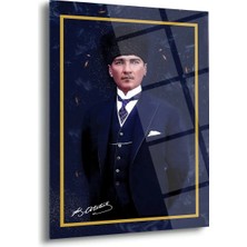 Shiny Art Atatürk Lacivert Fon ve Altın Çerçeveli Cam Tablo – ATA224