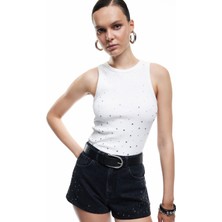 Koton Koton x Zeynep Bastık - Pamuklu Slim Fit Bisiklet Yaka Taşlı Atlet