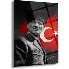 Shiny Art Atatürk Türk Bayrağı Önünde Portre Cam Tablo – ATA131