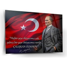 Shiny Art Atatürk Türk Bayrağı Önünde Cam Tablo – “çalışkan Olmak!” – ATA244