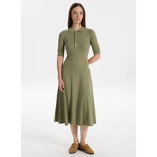 Lauren Ralph Lauren Gömlek Yaka Yeşil Midi Kadın Elbise Lıllıanna-Elbow Sleeve-Day Dress