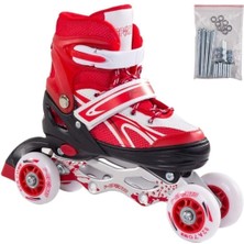 Feyza Design Ayarlanabilir 2'li Işıklı Çocuk Metal Paten Seti Kırmızı