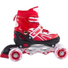 Feyza Design Kırmızı Çocuk ve Yetişkin Işıklı Ayarlanabilir Paten Seti