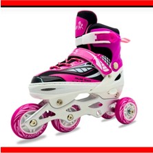 Feyza Design Çocuklar Için Işıklı Pembe Metal Gövdeli Ayarlanabilir Paten