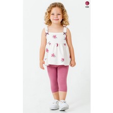 Smile Kids Çiçek Desenli Askılı Kız Çocuk Takımı (Bluz & Kapri Tayt)
