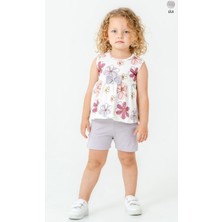 Smile Kids Kız Çocuk Çiçek Desenli Fiyonklu Atlet Şort Takım