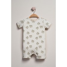 Baby Fou Kısa Kollu Barbatöz Tulum Ekru Renk Grafik Desenli Rahat Kullanım İçin Tasarlandı