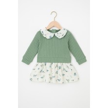 Carmin Baby Çiçek Desenli Bebe Yaka Kız Bebek Elbise