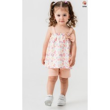Smile Baby Kız Bebek Askılı Fiyonk Detaylı Desenli Bluz Şort Takım