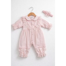 Kardeşler Bebe Yakalı Dantelli Kız Bebek Çıtçıtlı Tulum ve Saç Bandı