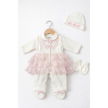 Kardeşler Bebe Dantelli Patikli Tulum Seti (Bere & Eldivenli)