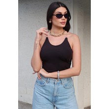 Kechi Woman Dalgıç Kumaş Şeffaf Askılı Bluz