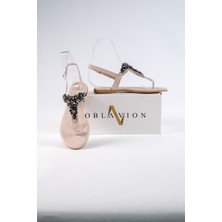Oblavion Lavion Hakiki Deri Taşlı Kadın Sandalet