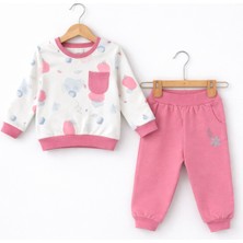 Aziz Bebe Kız Bebek Cepli Desenli Sweatshirt Eşofman Takımı